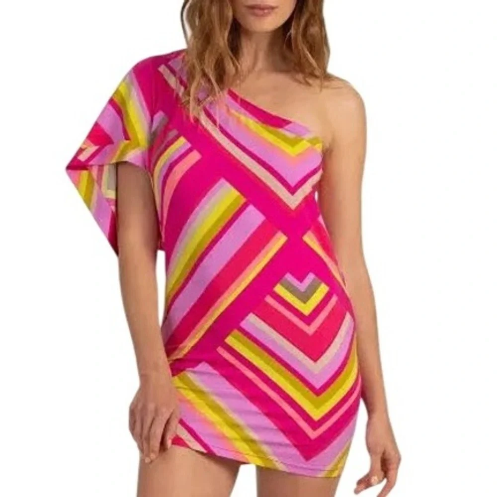 Trina Turk Waltz One‎ Shoulder Swim Cover Up Tunic Women's Size XS